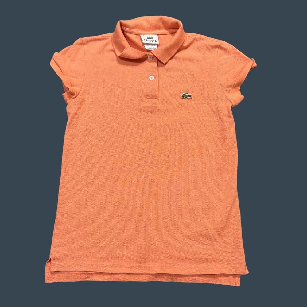 Lacoste Womens Orange Polo Shirt Size 38 Short Sleeve Cotton Casual Logo Classic